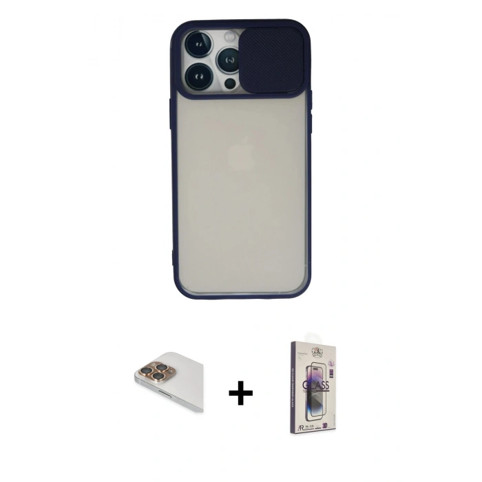 MARSİLYAN™- iPhone 13 Pro Max Kılıf Vadi Çizgi - Siyah Bilvis 3D Cam Ekran Koruyucu + Pers Alüminyum Kamera Lens - GD
