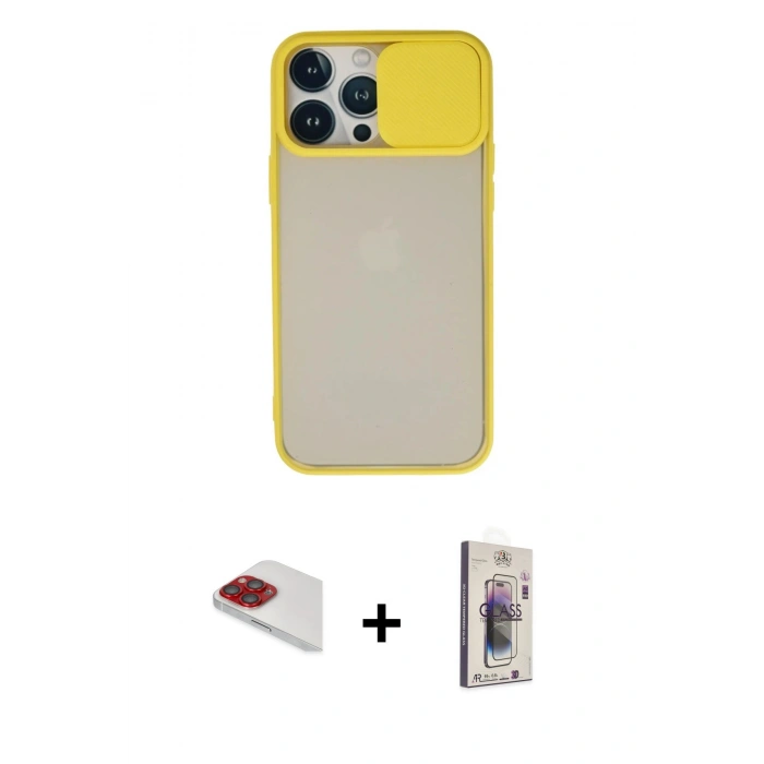 MARSİLYAN™- iPhone 13 Pro Max Kılıf Vadi Çizgi - Siyah Bilvis 3D Cam Ekran Koruyucu + Pers Alüminyum Kamera Lens - KI