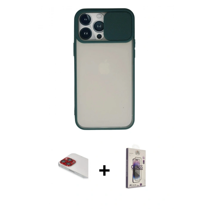 MARSİLYAN™- iPhone 13 Pro Max Kılıf Vadi Çizgi - Siyah Bilvis 3D Cam Ekran Koruyucu + Pers Alüminyum Kamera Lens - KI