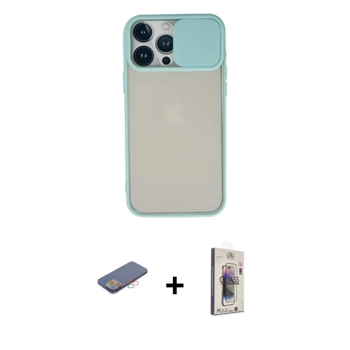 MARSİLYAN™- iPhone 13 Pro Max Kılıf Vadi Çizgi - Siyah Bilvis 3D Cam Ekran Koruyucu + Renkli Kamera Lens Koruma Cam - PE