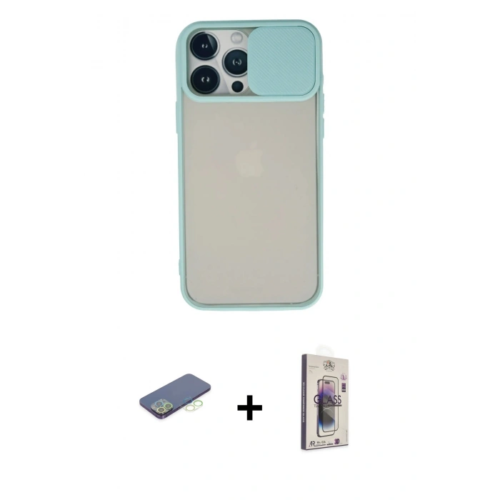 MARSİLYAN™- iPhone 13 Pro Max Kılıf Vadi Çizgi - Siyah Bilvis 3D Cam Ekran Koruyucu + Renkli Kamera Lens Koruma Cam - YL