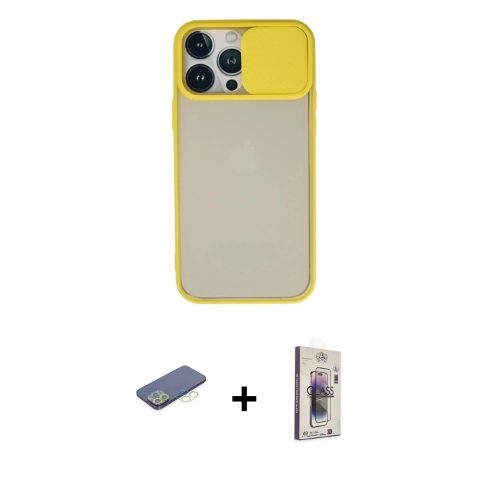 MARSİLYAN™- iPhone 13 Pro Max Kılıf Vadi Çizgi - Siyah Bilvis 3D Cam Ekran Koruyucu + Renkli Kamera Lens Koruma Cam - YL