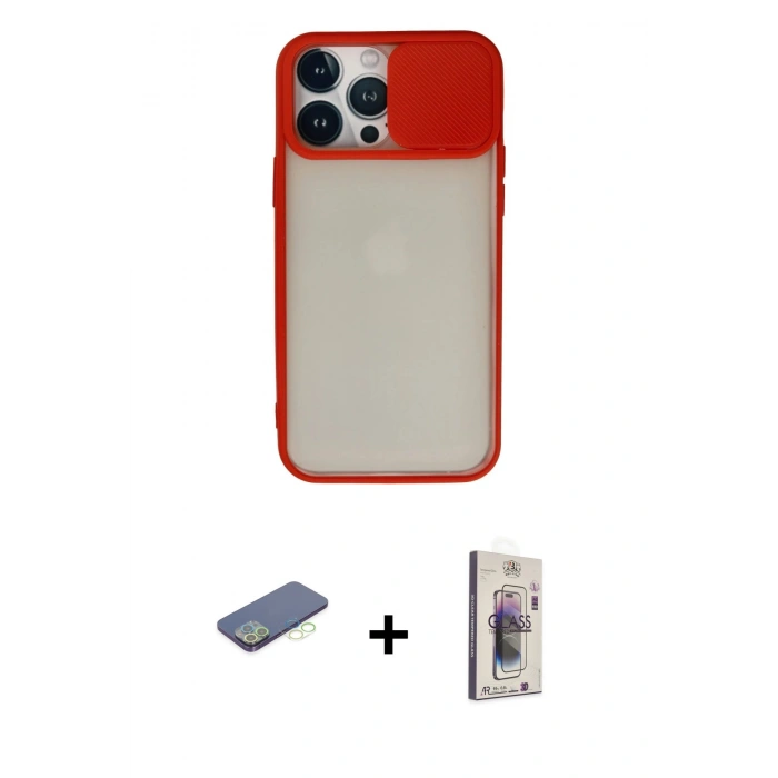 MARSİLYAN™- iPhone 13 Pro Max Kılıf Vadi Çizgi - Siyah Bilvis 3D Cam Ekran Koruyucu + Renkli Kamera Lens Koruma Cam - YL