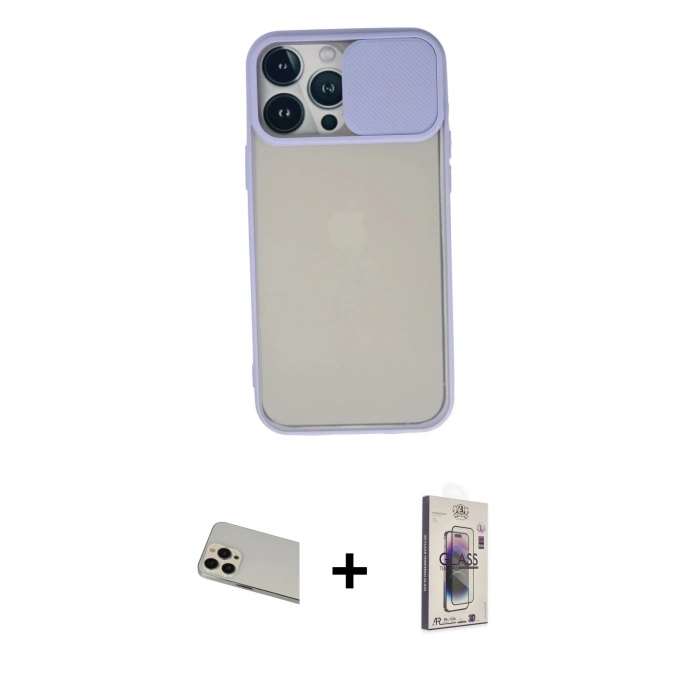 MARSİLYAN™- iPhone 13 Pro Max Kılıf Vadi Çizgi - Siyah Bilvis 3D Cam Ekran Koruyucu + Rose Gold Rainbow Kamera Lens Koruma Cam