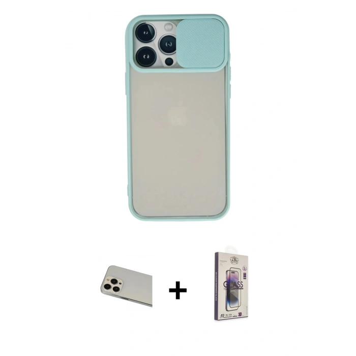 MARSİLYAN™- iPhone 13 Pro Max Kılıf Vadi Çizgi - Siyah Bilvis 3D Cam Ekran Koruyucu + Rose Gold Rainbow Kamera Lens Koruma Cam