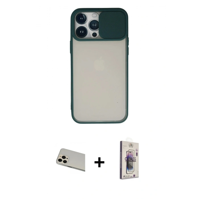 MARSİLYAN™- iPhone 13 Pro Max Kılıf Vadi Çizgi - Siyah Bilvis 3D Cam Ekran Koruyucu + Rose Gold Rainbow Kamera Lens Koruma Cam
