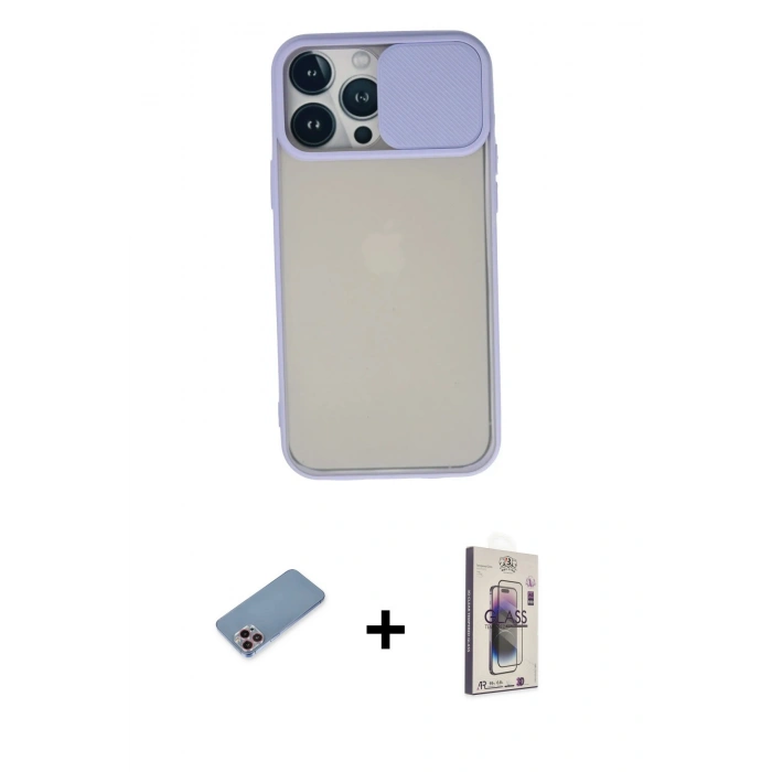 MARSİLYAN™- iPhone 13 Pro Max Kılıf Vadi Çizgi - Siyah Bilvis 3D Cam Ekran Koruyucu + Shine Kamera Lens Koruma Cam - PE