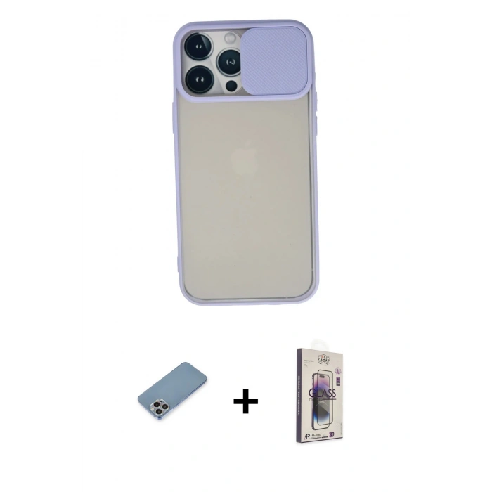 MARSİLYAN™- iPhone 13 Pro Max Kılıf Vadi Çizgi - Siyah Bilvis 3D Cam Ekran Koruyucu + Shine Kamera Lens Koruma Cam - GI