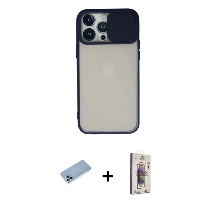 MARSİLYAN™- iPhone 13 Pro Max Kılıf Vadi Çizgi - Siyah Bilvis 3D Cam Ekran Koruyucu + Shine Kamera Lens Koruma Cam - MI