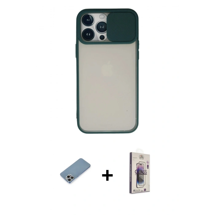 MARSİLYAN™- iPhone 13 Pro Max Kılıf Vadi Çizgi - Siyah Bilvis 3D Cam Ekran Koruyucu + Shine Kamera Lens Koruma Cam - GI