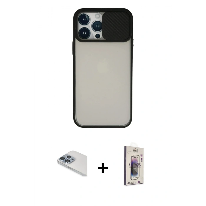 MARSİLYAN™- iPhone 13 Pro Max Kılıf Vadi Çizgi - Siyah Bilvis 3D Cam Ekran Koruyucu + Sierra Blue Pers Alüminyum Kamera Lens