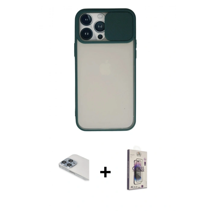 MARSİLYAN™- iPhone 13 Pro Max Kılıf Vadi Çizgi - Siyah Bilvis 3D Cam Ekran Koruyucu + Sierra Blue Pers Alüminyum Kamera Lens