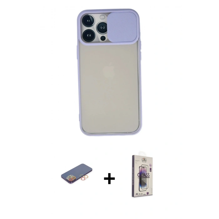 MARSİLYAN™- iPhone 13 Pro Max Kılıf Vadi Çizgi - Siyah Bilvis 3D Cam Ekran Koruyucu + Renkli Kamera Lens Koruma Cam - TU