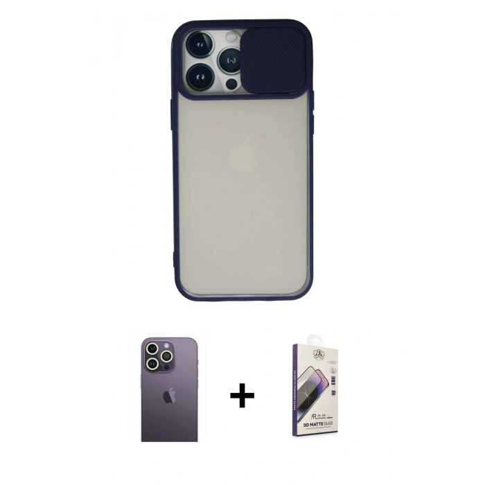 MARSİLYAN™- iPhone 13 Pro Max Kılıf Vadi Çizgi - Siyah Bilvis 3D Mat Cam Ekran Koruyucu + Neon Fosforlu Kamera Lens - BZ