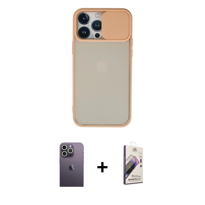 MARSİLYAN™- iPhone 13 Pro Max Kılıf Vadi Çizgi - Siyah Bilvis 3D Mat Cam Ekran Koruyucu + Neon Fosforlu Kamera Lens - BZ