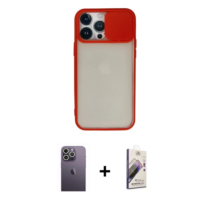 MARSİLYAN™- iPhone 13 Pro Max Kılıf Vadi Çizgi - Siyah Bilvis 3D Mat Cam Ekran Koruyucu + Neon Fosforlu Kamera Lens - BZ