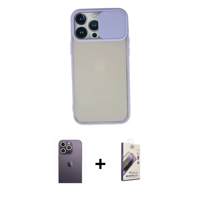 MARSİLYAN™- iPhone 13 Pro Max Kılıf Vadi Çizgi - Siyah Bilvis 3D Mat Cam Ekran Koruyucu + Neon Fosforlu Kamera Lens - BZ