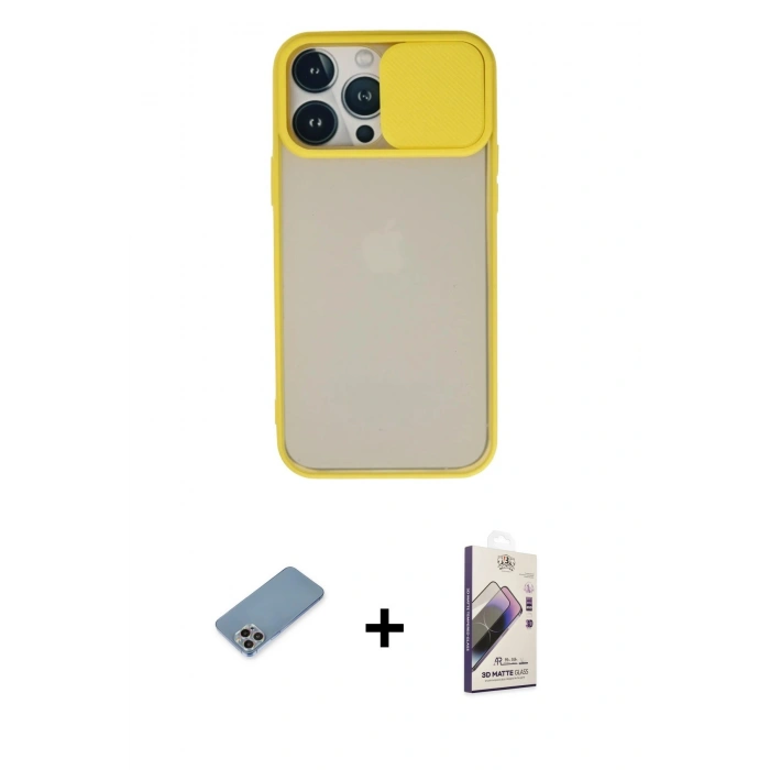 MARSİLYAN™- iPhone 13 Pro Max Kılıf Vadi Çizgi - Siyah Bilvis 3D Mat Cam Ekran Koruyucu + Gökkuşağı Shine Kamera Lens Koruma Cam