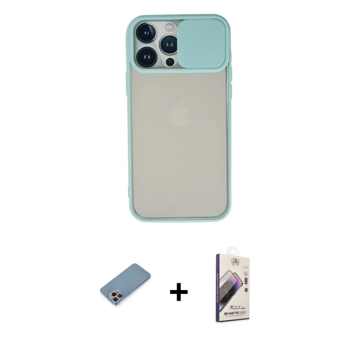 MARSİLYAN™- iPhone 13 Pro Max Kılıf Vadi Çizgi - Siyah Bilvis 3D Mat Cam Ekran Koruyucu + Gökkuşağı Shine Kamera Lens Koruma Cam