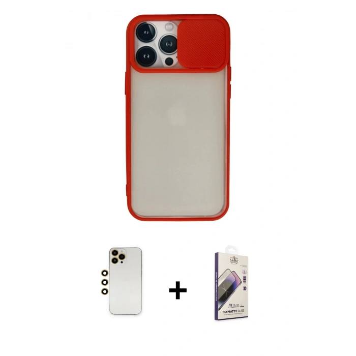 MARSİLYAN™- iPhone 13 Pro Max Kılıf Vadi Çizgi - Siyah Bilvis 3D Mat Cam Ekran Koruyucu + Shine Kamera Lens - GD