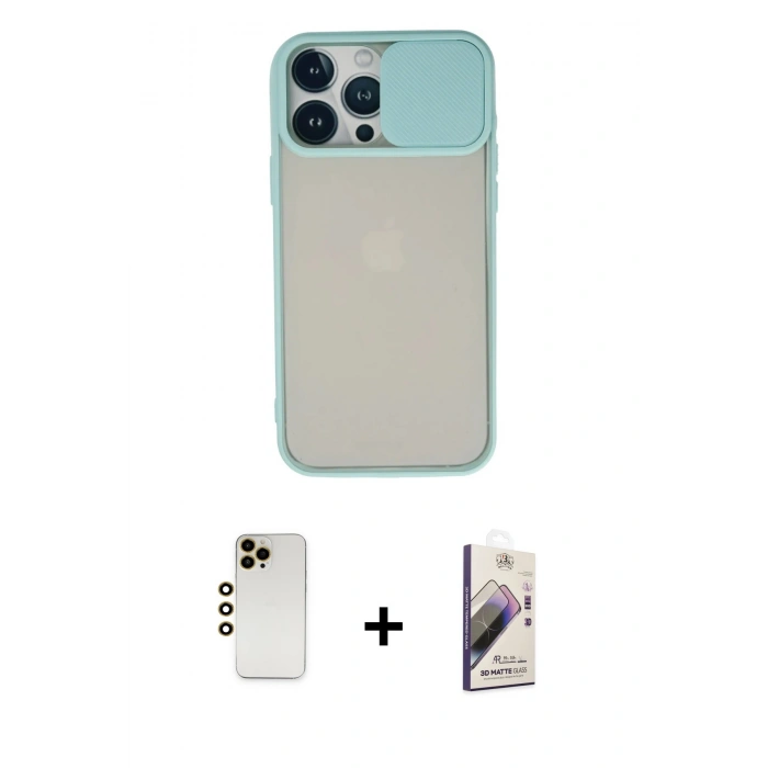 MARSİLYAN™- iPhone 13 Pro Max Kılıf Vadi Çizgi - Siyah Bilvis 3D Mat Cam Ekran Koruyucu + Shine Kamera Lens - GD