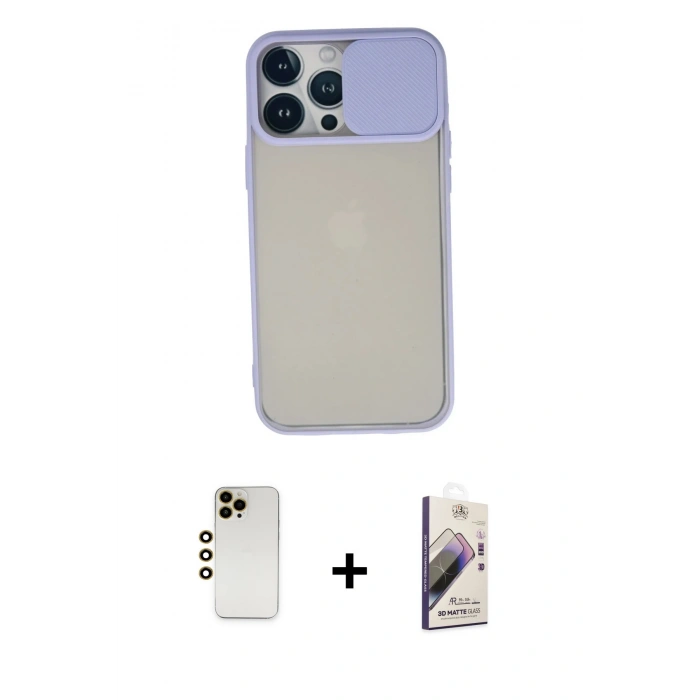MARSİLYAN™- iPhone 13 Pro Max Kılıf Vadi Çizgi - Siyah Bilvis 3D Mat Cam Ekran Koruyucu + Shine Kamera Lens - GD