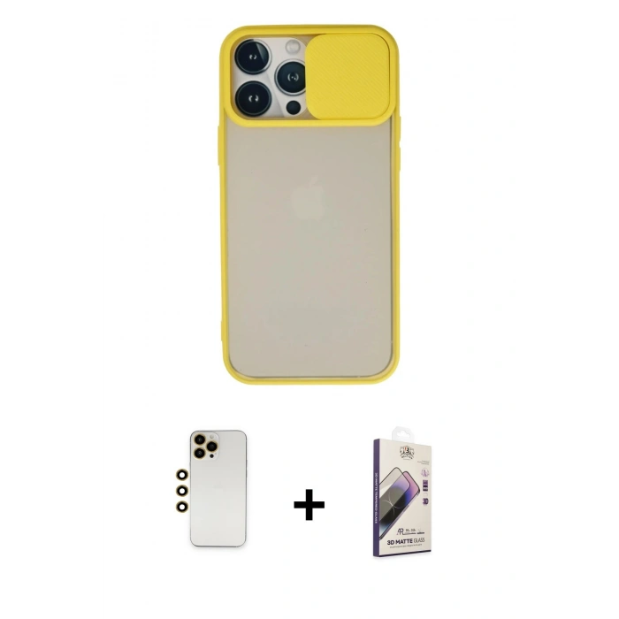 MARSİLYAN™- iPhone 13 Pro Max Kılıf Vadi Çizgi - Siyah Bilvis 3D Mat Cam Ekran Koruyucu + Shine Kamera Lens - GD