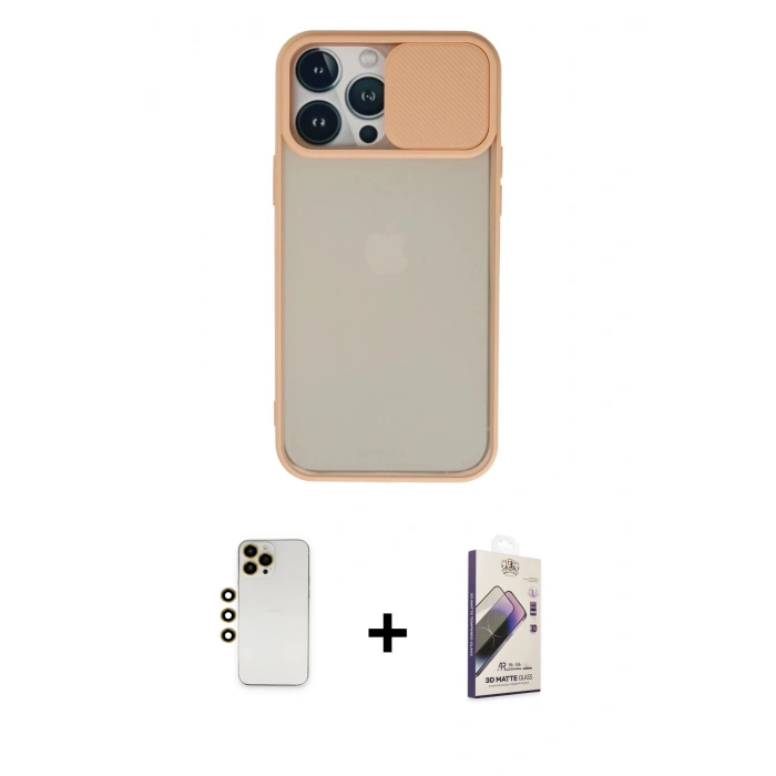 MARSİLYAN™- iPhone 13 Pro Max Kılıf Vadi Çizgi - Siyah Bilvis 3D Mat Cam Ekran Koruyucu + Shine Kamera Lens - GD