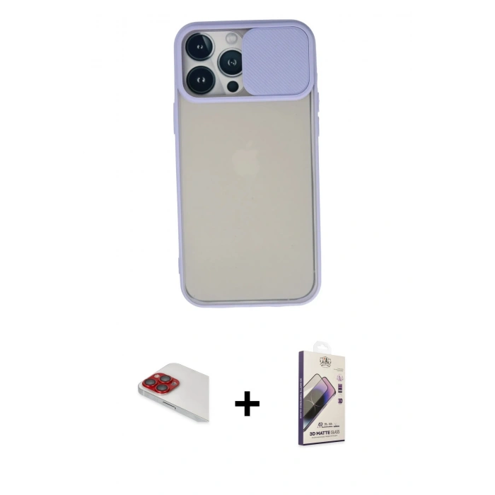 MARSİLYAN™- iPhone 13 Pro Max Kılıf Vadi Çizgi - Siyah Bilvis 3D Mat Cam Ekran Koruyucu + Pers Alüminyum Kamera Lens - KI