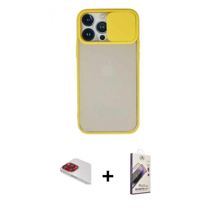 MARSİLYAN™- iPhone 13 Pro Max Kılıf Vadi Çizgi - Siyah Bilvis 3D Mat Cam Ekran Koruyucu + Pers Alüminyum Kamera Lens - KI