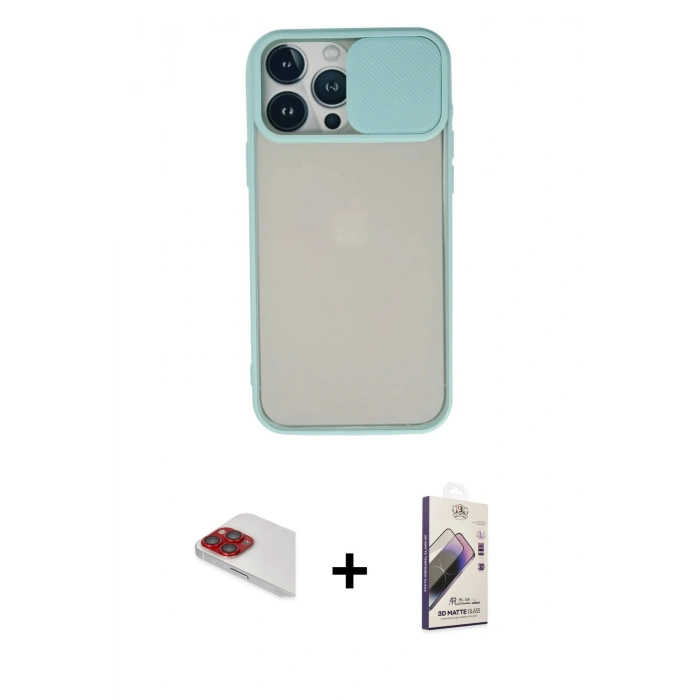 MARSİLYAN™- iPhone 13 Pro Max Kılıf Vadi Çizgi - Siyah Bilvis 3D Mat Cam Ekran Koruyucu + Pers Alüminyum Kamera Lens - KI