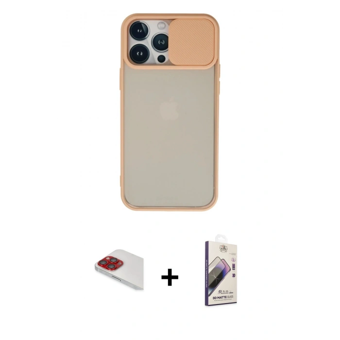 MARSİLYAN™- iPhone 13 Pro Max Kılıf Vadi Çizgi - Siyah Bilvis 3D Mat Cam Ekran Koruyucu + Pers Alüminyum Kamera Lens - KI