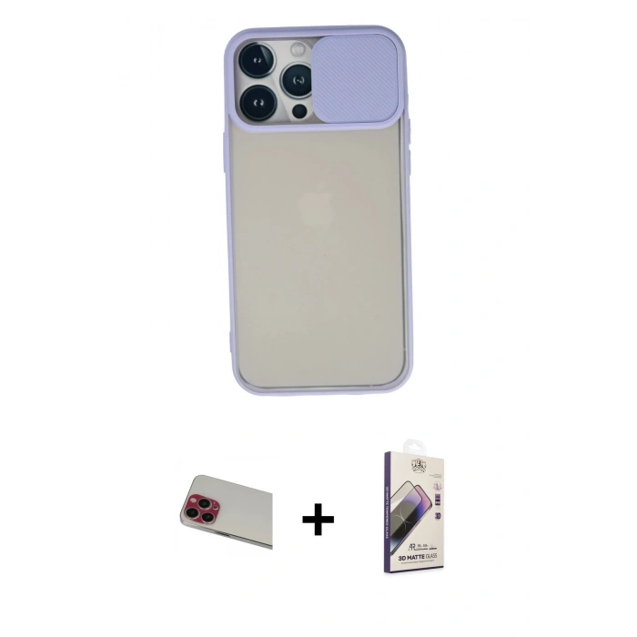 MARSİLYAN™- iPhone 13 Pro Max Kılıf Vadi Çizgi - Siyah Bilvis 3D Mat Cam Ekran Koruyucu + Rainbow Kamera Lens Koruma Cam - KI