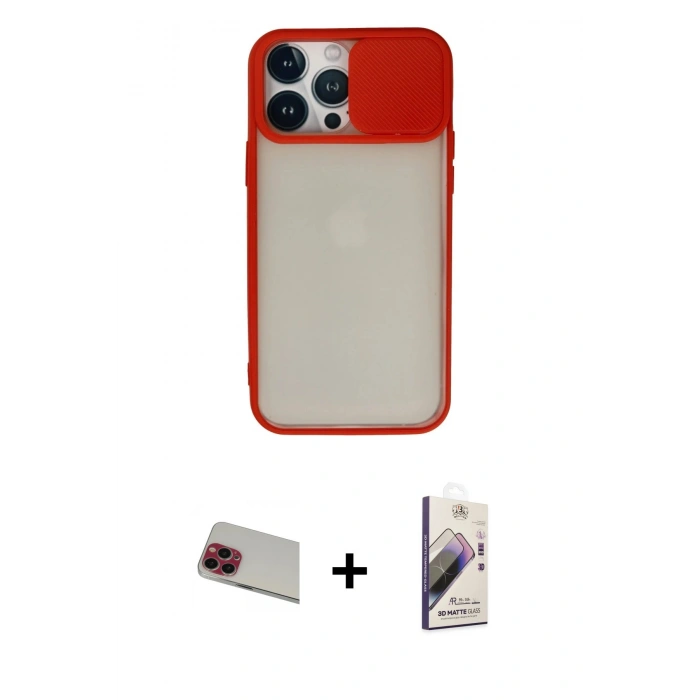 MARSİLYAN™- iPhone 13 Pro Max Kılıf Vadi Çizgi - Siyah Bilvis 3D Mat Cam Ekran Koruyucu + Rainbow Kamera Lens Koruma Cam - KI