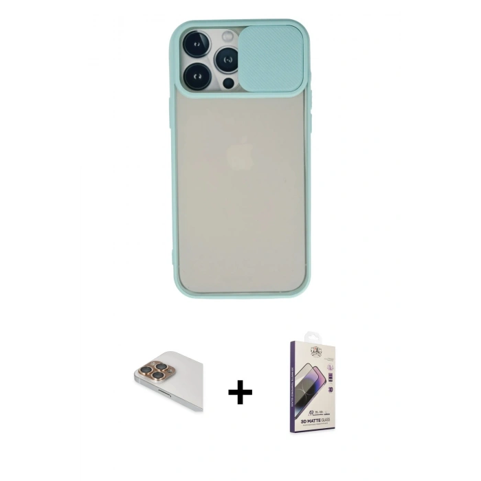 MARSİLYAN™- iPhone 13 Pro Max Kılıf Vadi Çizgi - Siyah Bilvis 3D Mat Cam Ekran Koruyucu + Pers Alüminyum Kamera Lens - GD