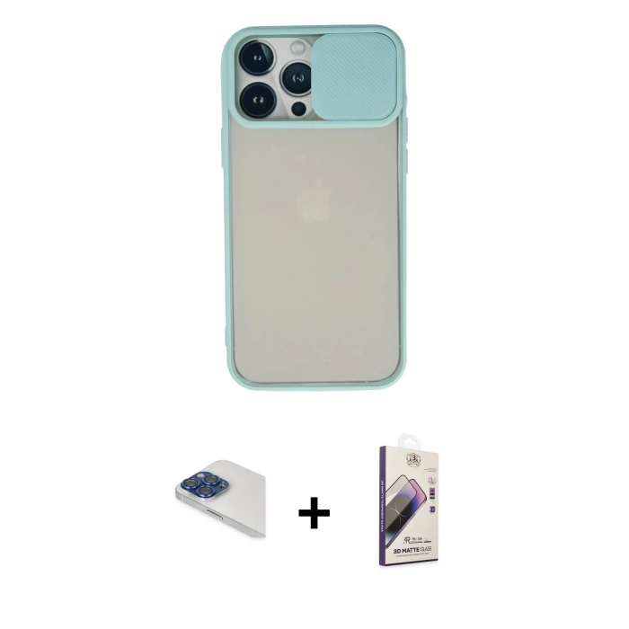 MARSİLYAN™- iPhone 13 Pro Max Kılıf Vadi Çizgi - Siyah Bilvis 3D Mat Cam Ekran Koruyucu + Pers Alüminyum Kamera Lens - LT