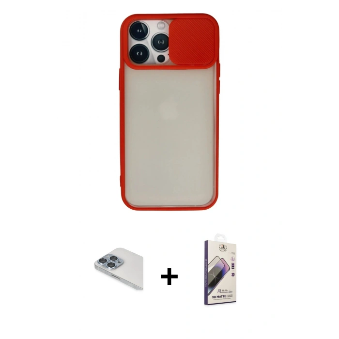 MARSİLYAN™- iPhone 13 Pro Max Kılıf Vadi Çizgi - Siyah Bilvis 3D Mat Cam Ekran Koruyucu + Pers Alüminyum Kamera Lens - SABE