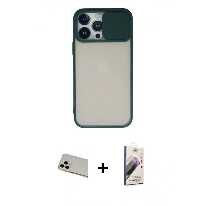 MARSİLYAN™- iPhone 13 Pro Max Kılıf Vadi Çizgi - Siyah Bilvis 3D Mat Cam Ekran Koruyucu + Rainbow Kamera Lens Koruma Cam - REGD