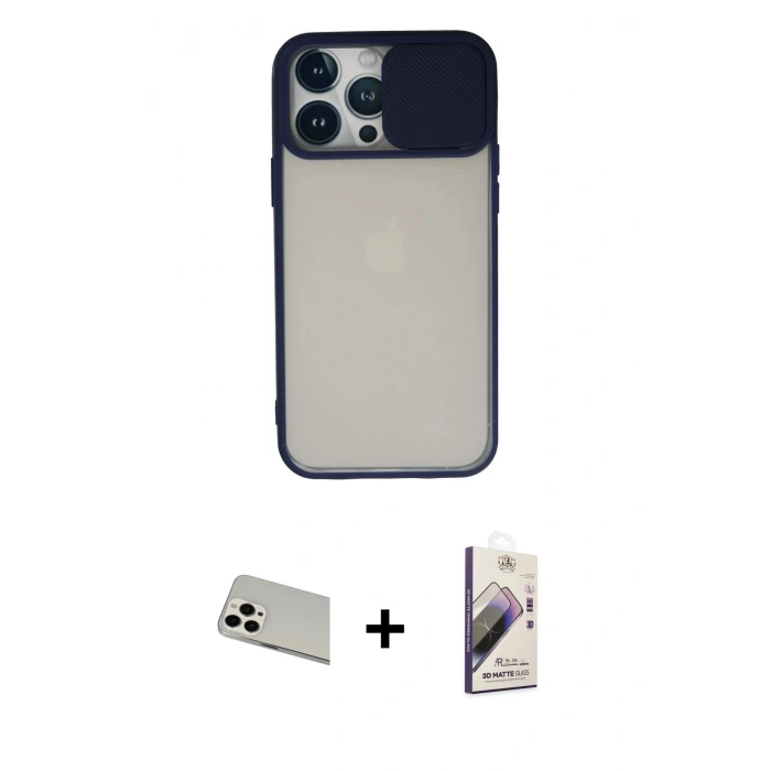 MARSİLYAN™- iPhone 13 Pro Max Kılıf Vadi Çizgi - Siyah Bilvis 3D Mat Cam Ekran Koruyucu + Rainbow Kamera Lens Koruma Cam - BZ