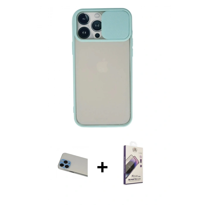 MARSİLYAN™- iPhone 13 Pro Max Kılıf Vadi Çizgi - Siyah Bilvis 3D Mat Cam Ekran Koruyucu + Rainbow Kamera Lens Koruma Cam - MI