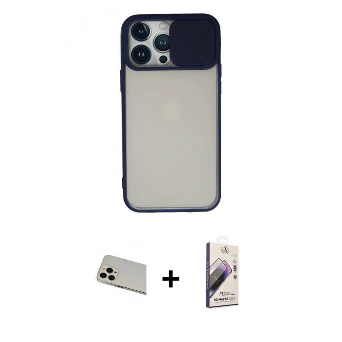 MARSİLYAN™- iPhone 13 Pro Max Kılıf Vadi Çizgi - Siyah Bilvis 3D Mat Cam Ekran Koruyucu + Rainbow Kamera Lens Koruma Cam - REGD