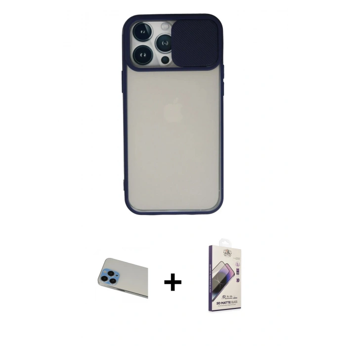 MARSİLYAN™- iPhone 13 Pro Max Kılıf Vadi Çizgi - Siyah Bilvis 3D Mat Cam Ekran Koruyucu + Rainbow Kamera Lens Koruma Cam - MI