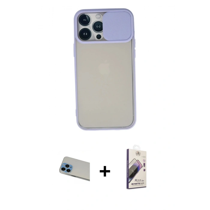 MARSİLYAN™- iPhone 13 Pro Max Kılıf Vadi Çizgi - Siyah Bilvis 3D Mat Cam Ekran Koruyucu + Rainbow Kamera Lens Koruma Cam - MI