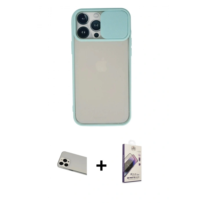 MARSİLYAN™- iPhone 13 Pro Max Kılıf Vadi Çizgi - Siyah Bilvis 3D Mat Cam Ekran Koruyucu + Rainbow Kamera Lens Koruma Cam - BZ
