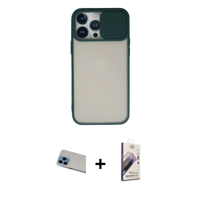 MARSİLYAN™- iPhone 13 Pro Max Kılıf Vadi Çizgi - Siyah Bilvis 3D Mat Cam Ekran Koruyucu + Rainbow Kamera Lens Koruma Cam - MI
