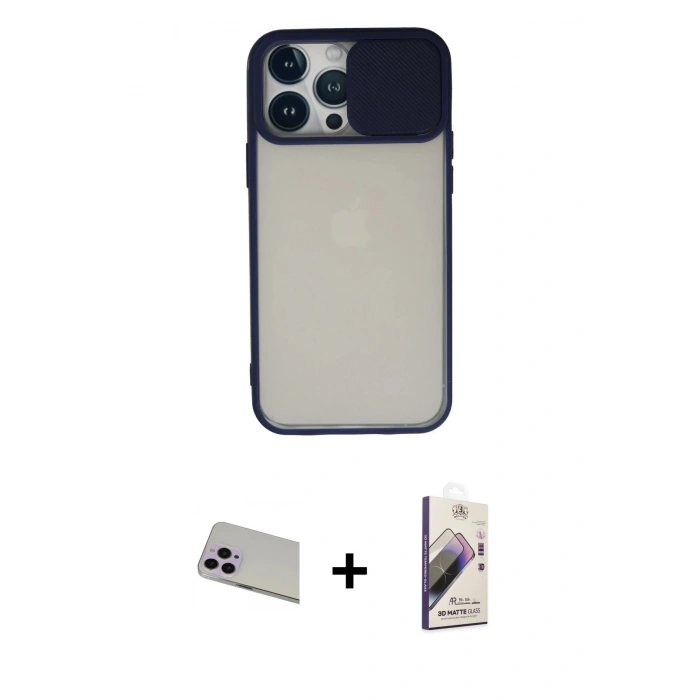 MARSİLYAN™- iPhone 13 Pro Max Kılıf Vadi Çizgi - Siyah Bilvis 3D Mat Cam Ekran Koruyucu + Rainbow Kamera Lens Koruma Cam - MR