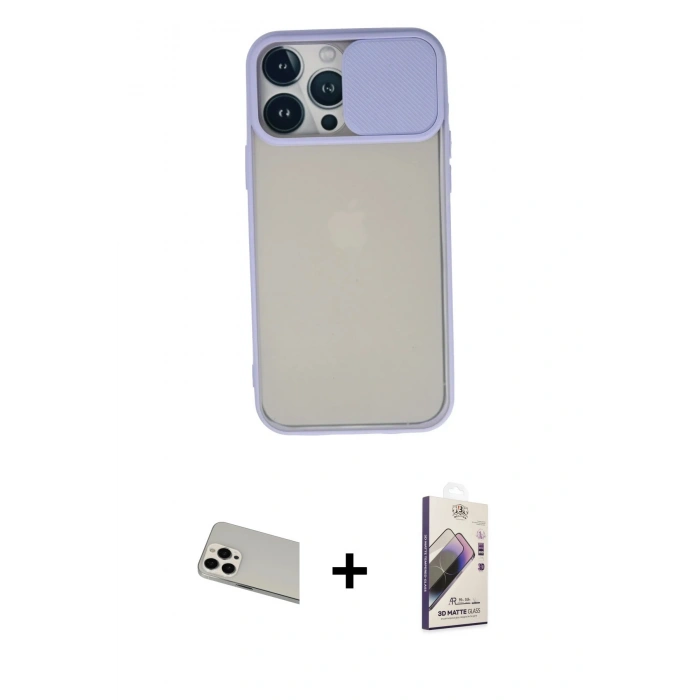 MARSİLYAN™- iPhone 13 Pro Max Kılıf Vadi Çizgi - Siyah Bilvis 3D Mat Cam Ekran Koruyucu + Rainbow Kamera Lens Koruma Cam - BZ