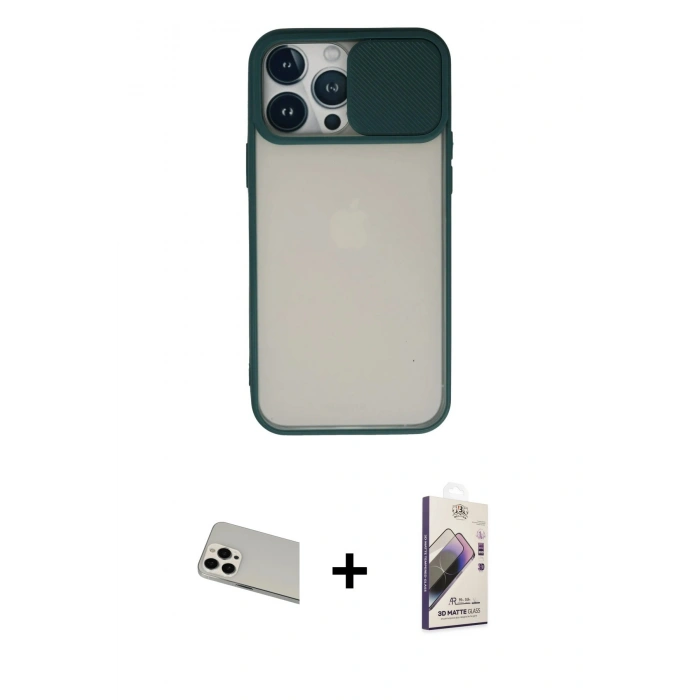 MARSİLYAN™- iPhone 13 Pro Max Kılıf Vadi Çizgi - Siyah Bilvis 3D Mat Cam Ekran Koruyucu + Rainbow Kamera Lens Koruma Cam - BZ