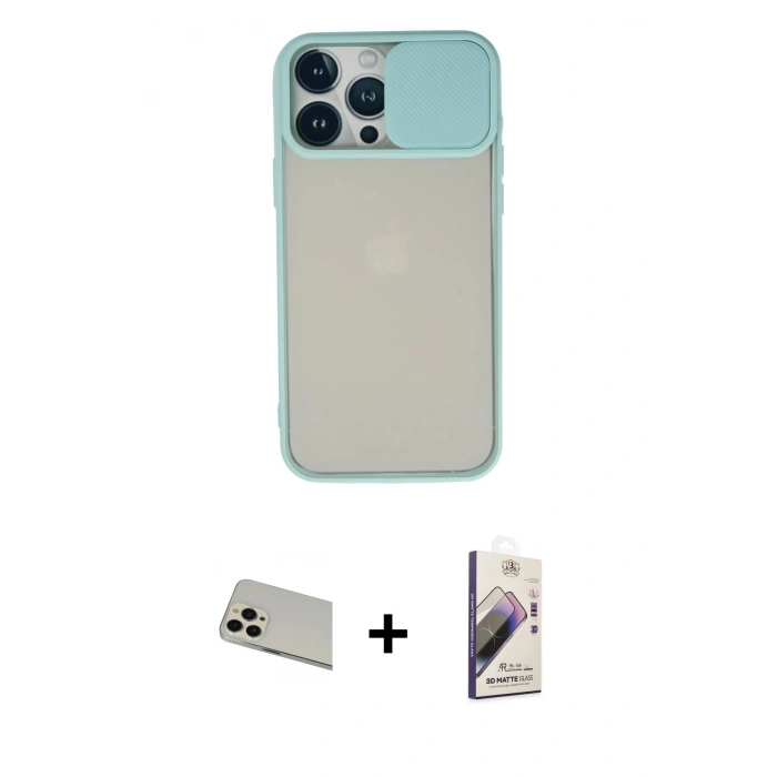MARSİLYAN™- iPhone 13 Pro Max Kılıf Vadi Çizgi - Siyah Bilvis 3D Mat Cam Ekran Koruyucu + Rainbow Kamera Lens Koruma Cam - REGD
