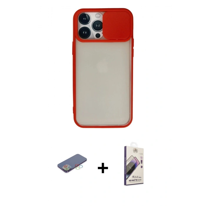 MARSİLYAN™- iPhone 13 Pro Max Kılıf Vadi Çizgi - Siyah Bilvis 3D Mat Cam Ekran Koruyucu + Renkli Kamera Lens Koruma Cam - MI